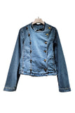 Double-Breasted Collarless Denim Jacket