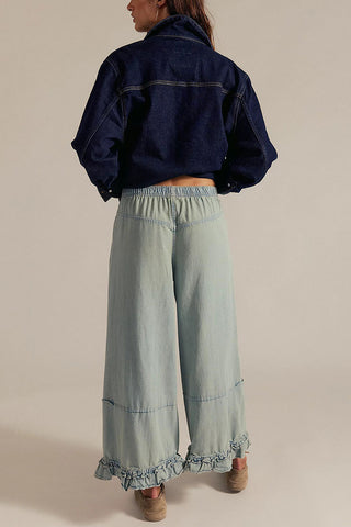 Ruffle Hem Wide-Leg Baggy Jeans