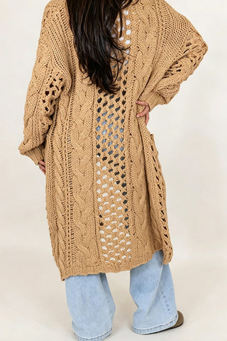 Open-Front Cable Knit Maxi Cardigan