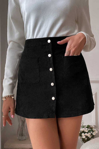 High-Waist Ribbed Button-Front Mini Skirt
