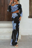 Sheer Floral Off-Shoulder Maxi Skirt Set