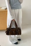 Leopard Print Studded Multi-Pocket Tote Bag