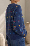 Floral Applique Crew Neck Knit Sweater