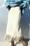 Fringe Hem Slip Midi Skirt