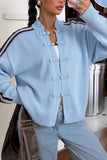 Striped Sleeve Toggle Front Knit Cardigan