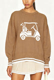 Golf Cart Graphic Ribbed Trim Sweater