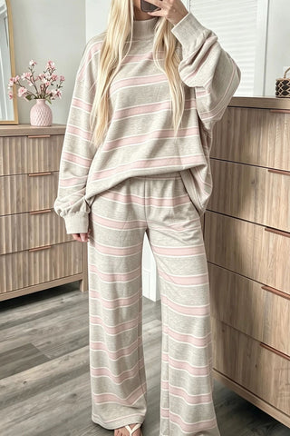 Striped Mock Neck Wide-Leg Pants Set