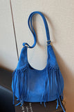 Fringe Detail Suede Hobo Bag