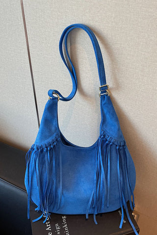 Fringe Detail Suede Hobo Bag