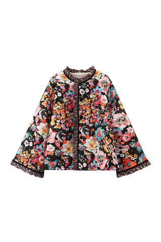 Floral Quilted Tweed Trim Coat