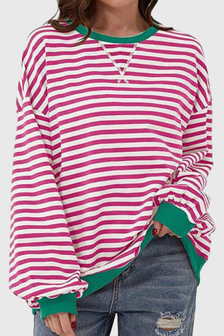 Striped Crew Neck Contrast Trim Top