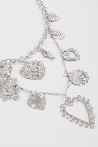 Multi-Charm Heart Link Chain Necklace