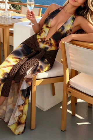 Halter Maxi Dress with Crochet Detail