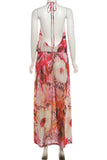 Abstract Print Halter Maxi Dress
