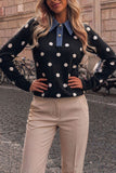 Polka Dot Denim Collar Knit Sweater