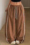 Side Stripe Drawstring Wide-Leg Casual Pants