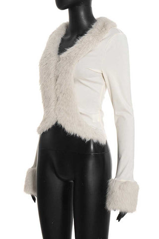 Faux Fur Trim V-Neck Crop Top