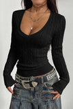 Cable Knit V-Neck Long Sleeve Sweater