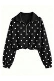 Polka Dot Half-Zip Crop Sweatshirt