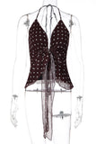 Polka-Dot Twist Front Halter Cami