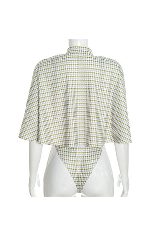 Plaid Tie-Neck Cape and Bodysuit Set