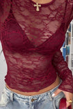 Sheer Lace Long Sleeve Crop Top