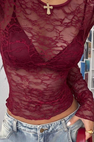 Sheer Lace Long Sleeve Crop Top