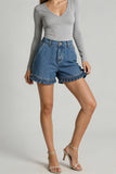 Ruffle-Hem High-Waist Denim Shorts