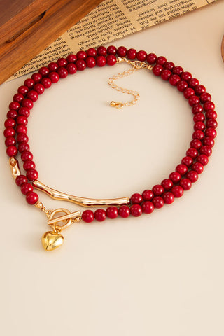 Beaded Toggle Bar Heart Charm Necklace