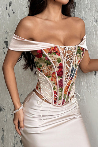 Floral Lace-Up Off-Shoulder Tank