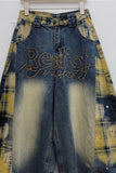 Graphic Plaid Wide Leg Jeans