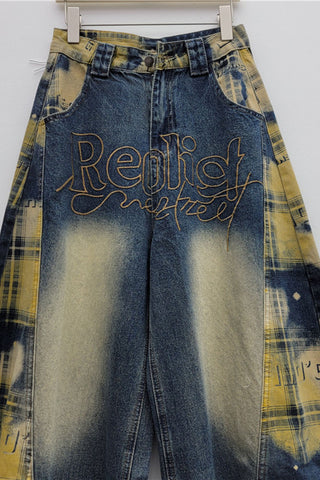 Graphic Plaid Wide Leg Jeans