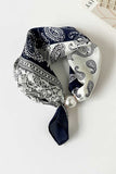 Paisley Print Satin Scarf with Pearl Ring