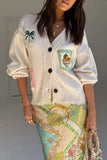 Embroidered Pocket Lace Trim Cardigan