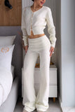 Ribbed Button-Front Crop Top and Pants Set