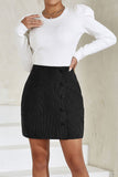 Ribbed Button Detail High-Waist Mini Skirt