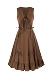 Lace-Up Ruched Sleeveless Casual Dress