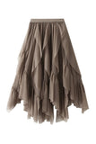 Tiered Ruffle Sheer A-Line Midi Skirt