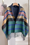 Plaid Fringed Wrap Poncho Scarf