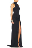 Mock Neck Sleeveless Ruched Maxi Casual Dress