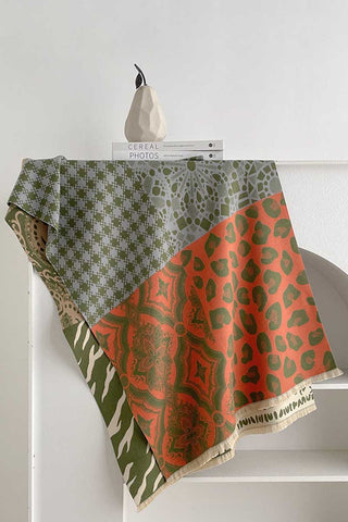 Mixed Print Patchwork Fringe Wrap Scarf