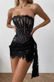 Sheer Lace Strapless Corset Mini Dress