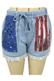 Star and Stripe Pocket Denim Shorts