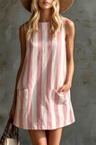 Pocketed Sleeveless Striped Mini Dress