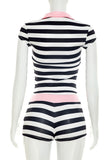 Striped Polo Collar Short Set