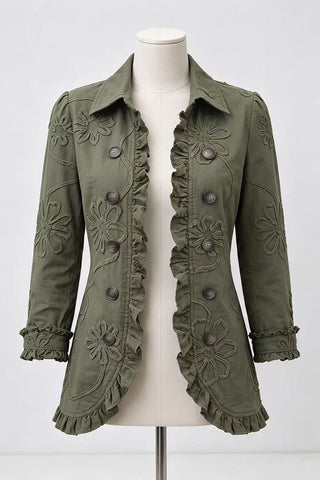Floral Ruffle Button-Front Jacket