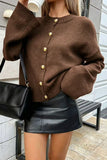 Button Crew Neck Knit Cardigan