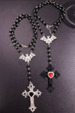 Bat Charm Beaded Cross Necklace