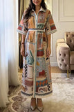 Ocean-Inspired Print Midi Dress