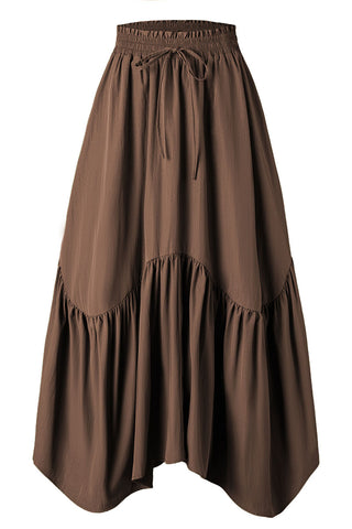 Smocked Drawstring Tiered Midi Skirt